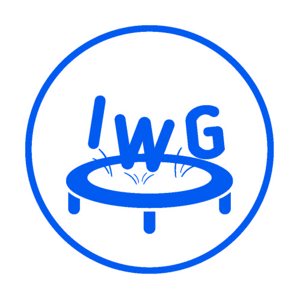 Logo des IWG mit einem Trampolin und den Buchstaben IWG in blauer Farbe.