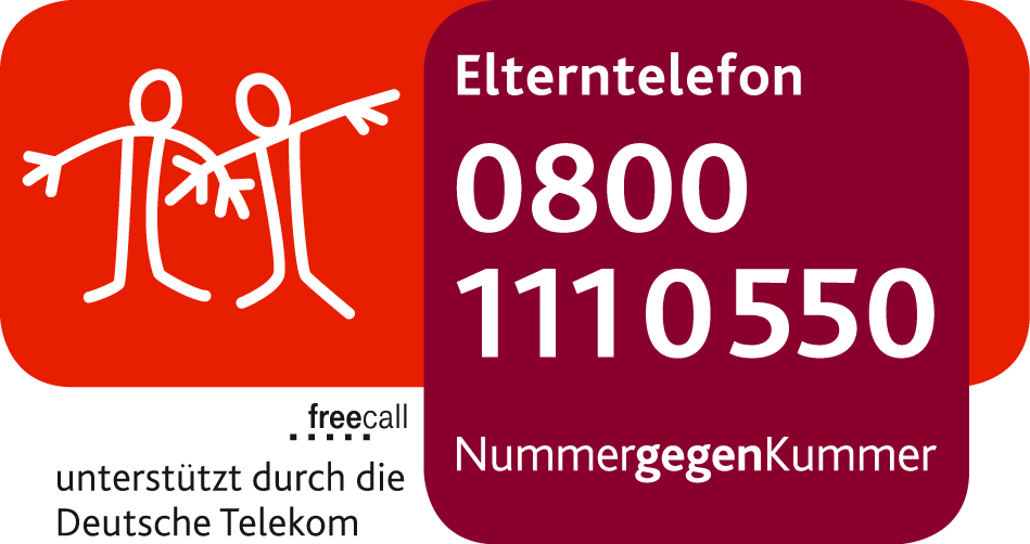 Logo von Nummer gegen Kummer mit der Telefonnummer 0800 1110550 und Unterstützung durch die Deutsche Telekom.
