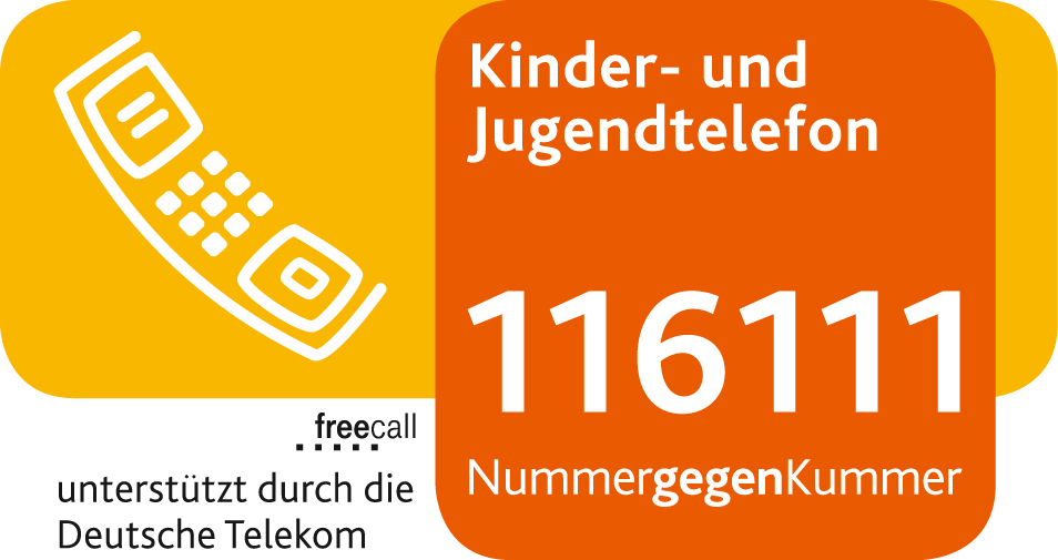 Logo des Kinder- und Jugendtelefons mit der Nummer 116111 und einem Telefonbild.